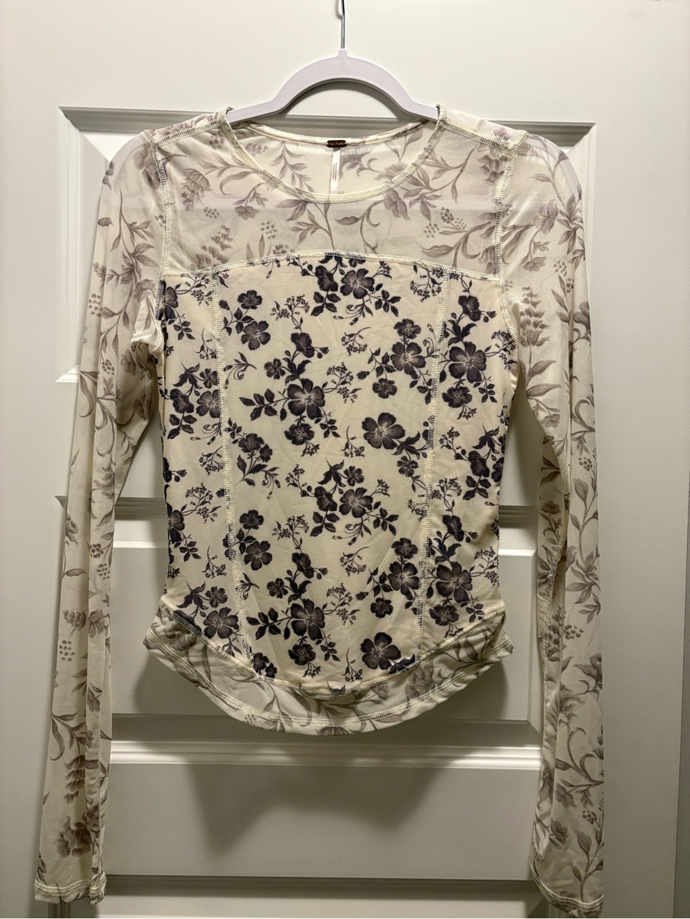 Free People Cream Long-Sleeve Floral Print Top